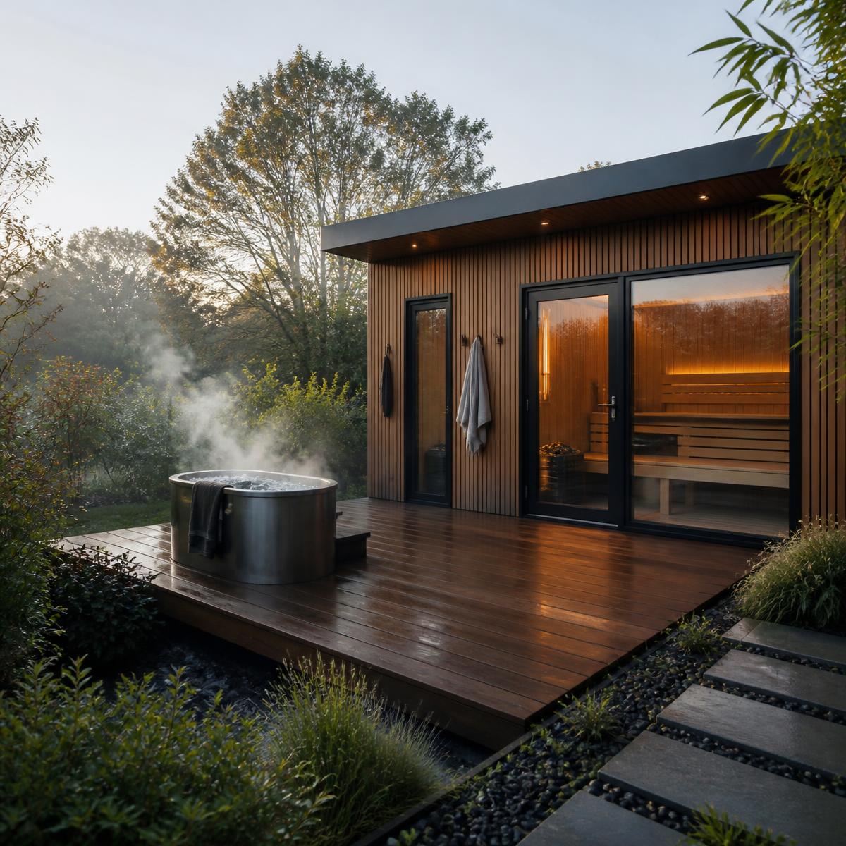 Compact luxury garden office finished in dark cladding